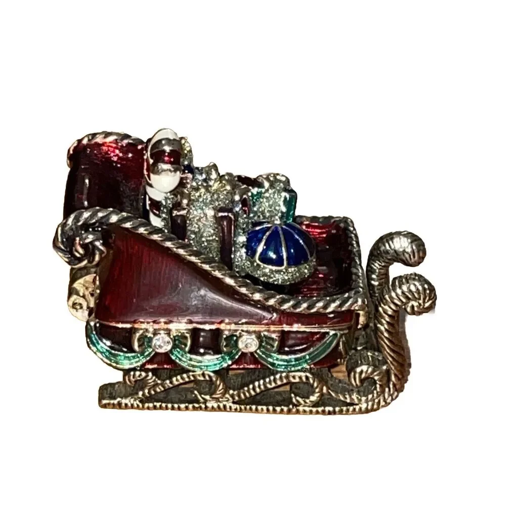 Monet Enamel Christmas Trinket Box Santa's Sleigh Metal 2009 Holiday Collectible